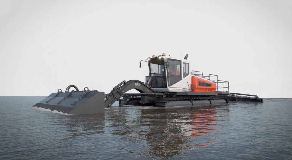 Self-propelled dredge navigating a waterway