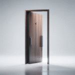 Modern custom security door with a wood veneer finish, showcasing robust construction and elegant design in a luxury setting.